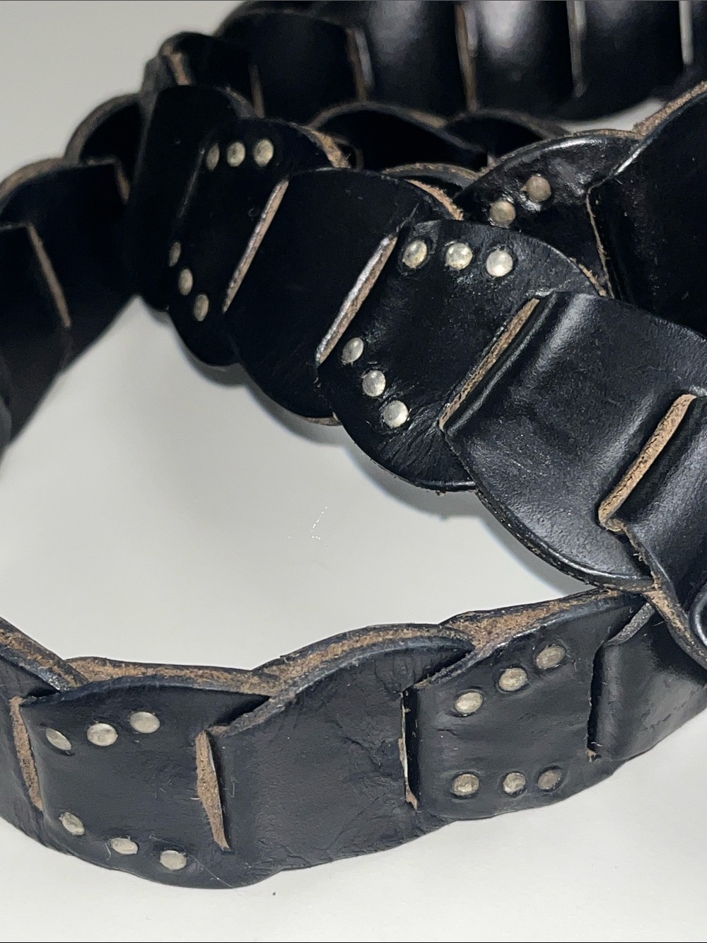 Source Unknown Black interlocking Braid Leather Belt w/Silver Buckle ML - Picture 3 of 15